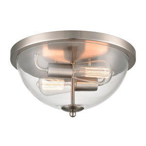 Thomas Lighting Astoria Dual Globe Flush Mount Ceiling Light with Brushed Geometric Mid-Century Appeal Nickel CN280232