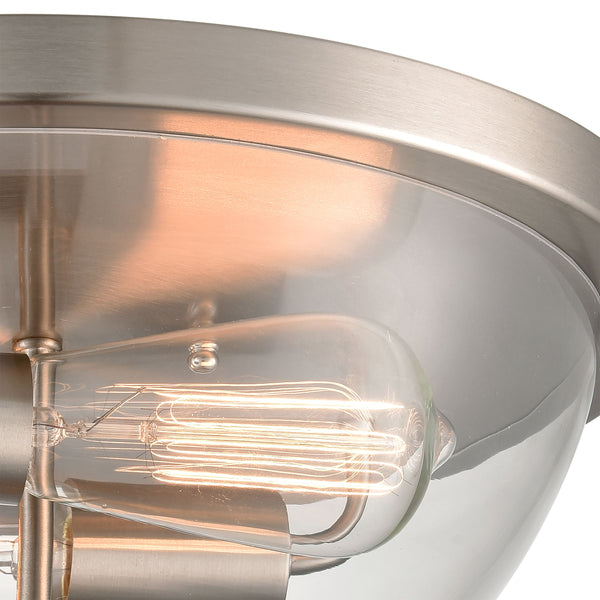 Thomas Lighting Astoria Dual Globe Flush Mount Ceiling Light with Brushed Geometric Mid-Century Appeal Nickel CN280232