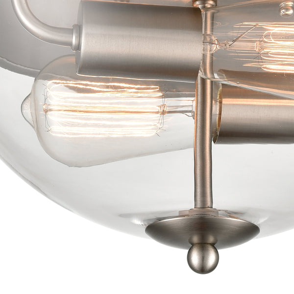 Thomas Lighting Astoria Dual Globe Flush Mount Ceiling Light with Brushed Geometric Mid-Century Appeal Nickel CN280232