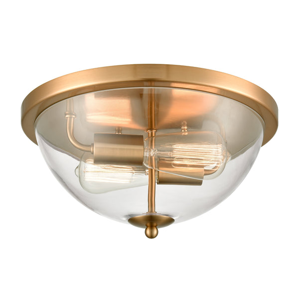 Thomas Lighting Astoria Dual Globe Flush Mount Ceiling Light with Brushed Geometric Mid-Century Appeal Gold CN280235