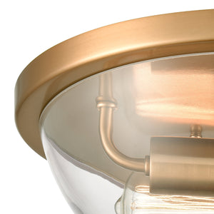 Thomas Lighting Astoria Dual Globe Flush Mount Ceiling Light with Brushed Geometric Mid-Century Appeal Gold CN280235