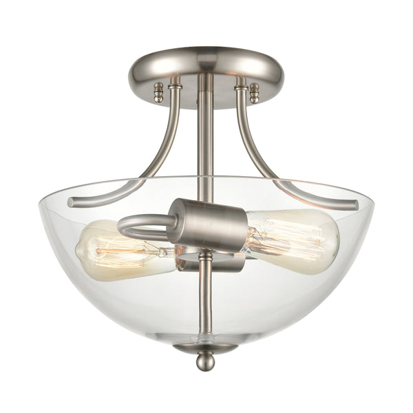 Thomas Lighting Astoria Two Light Semi Flush Mount Clear Globe Shade for Hallways and Bedrooms Nickel CN280282