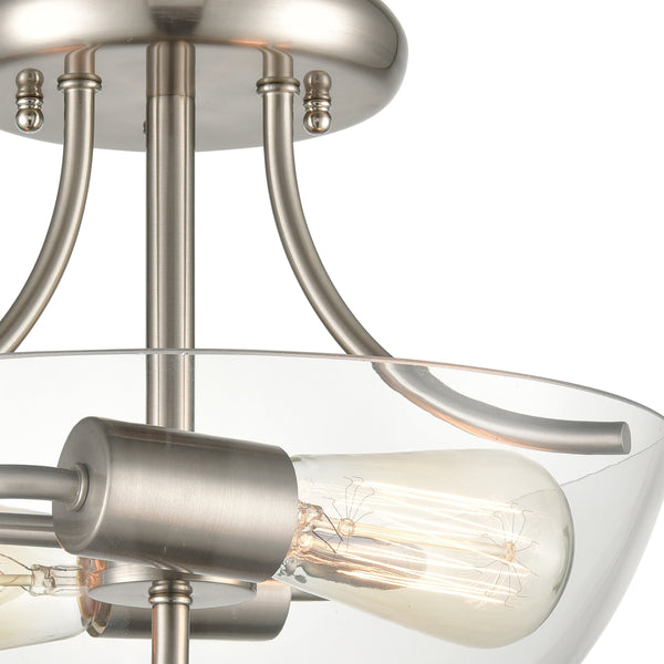 Thomas Lighting Astoria Two Light Semi Flush Mount Clear Globe Shade for Hallways and Bedrooms Nickel CN280282