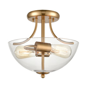 Thomas Lighting Astoria Two Light Semi Flush Mount Clear Globe Shade for Hallways and Bedrooms Gold CN280285