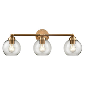 Thomas Lighting Astoria 3-Light Satin Gold Vanity Bar with Clear Globe Shades for Bathroom Walls 25 inches CN280315