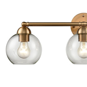 Thomas Lighting Astoria 3-Light Satin Gold Vanity Bar with Clear Globe Shades for Bathroom Walls 25 inches CN280315