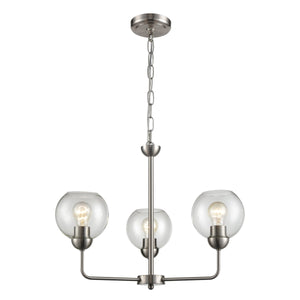 Thomas Lighting Astoria Three Globe Sculptural Chandelier with Curved Arms for Dining and Entryway Nickel 23 inches CN280322