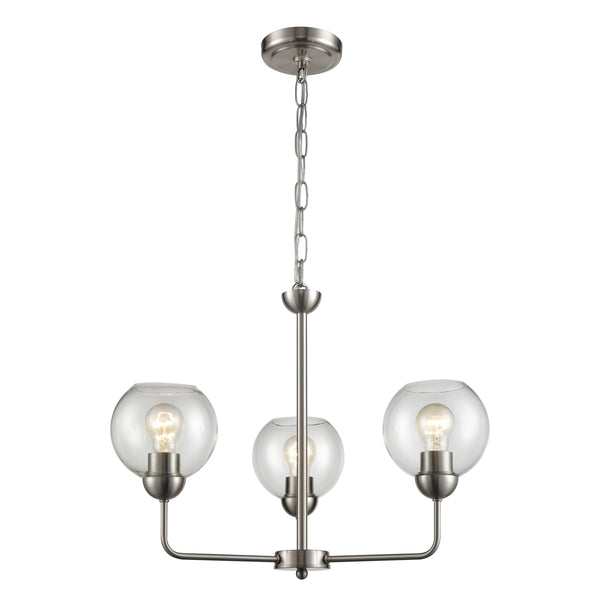 Thomas Lighting Astoria Three Globe Sculptural Chandelier with Curved Arms for Dining and Entryway Nickel 23 inches CN280322
