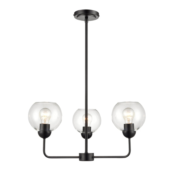 Thomas Lighting Boman 3 Light Matte Metal Chandelier with Clear Glass Globes for Dining Rooms Black 23 inches CN280326