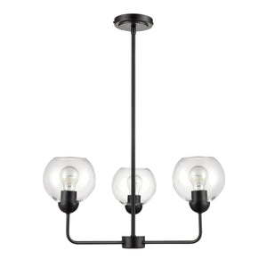 Thomas Lighting Boman 3 Light Matte Metal Chandelier with Clear Glass Globes for Dining Rooms Black 23 inches CN280326