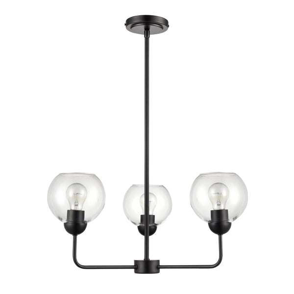 Thomas Lighting Boman 3 Light Matte Metal Chandelier with Clear Glass Globes for Dining Rooms Black 23 inches CN280326