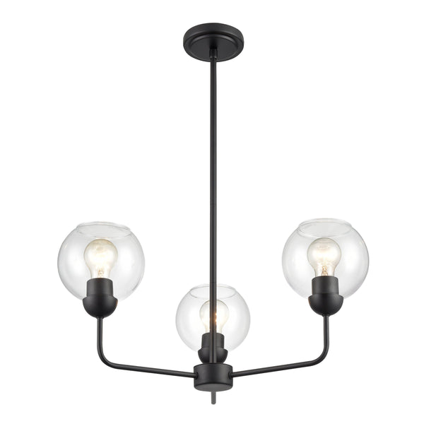 Thomas Lighting Boman 3 Light Matte Metal Chandelier with Clear Glass Globes for Dining Rooms Black 23 inches CN280326