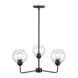 Thomas Lighting Boman 3 Light Matte Metal Chandelier with Clear Glass Globes for Dining Rooms Black 23 inches CN280326