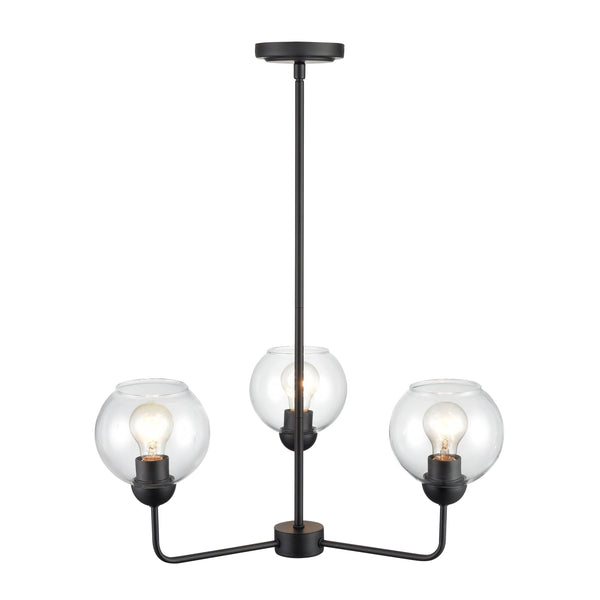 Thomas Lighting Boman 3 Light Matte Metal Chandelier with Clear Glass Globes for Dining Rooms Black 23 inches CN280326