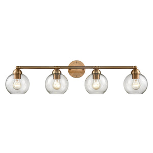 Thomas Lighting Astoria 3-Light Satin Gold Vanity Bar with Clear Globe Shades for Bathroom Walls 35 inches CN280415