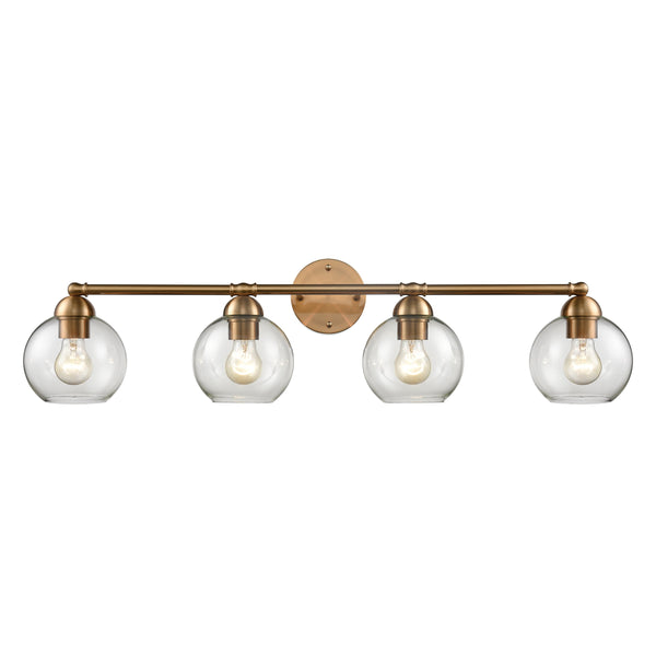 Thomas Lighting Astoria 3-Light Satin Gold Vanity Bar with Clear Globe Shades for Bathroom Walls 35 inches CN280415