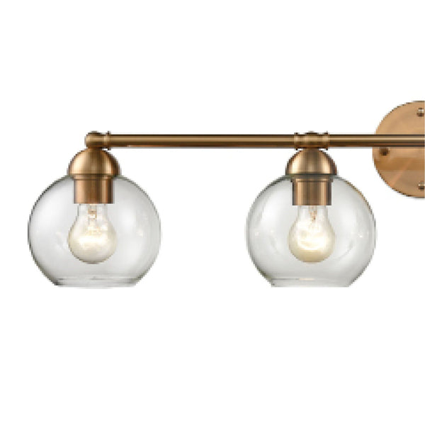 Thomas Lighting Astoria 3-Light Satin Gold Vanity Bar with Clear Globe Shades for Bathroom Walls 35 inches CN280415