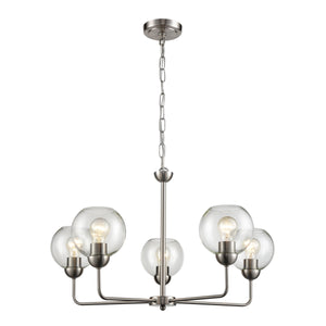 Thomas Lighting Astoria Three Globe Sculptural Chandelier with Curved Arms for Dining and Entryway Nickel 28 inches CN280522