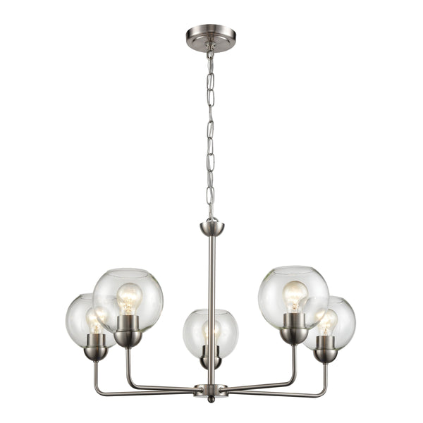 Thomas Lighting Astoria Three Globe Sculptural Chandelier with Curved Arms for Dining and Entryway Nickel 28 inches CN280522