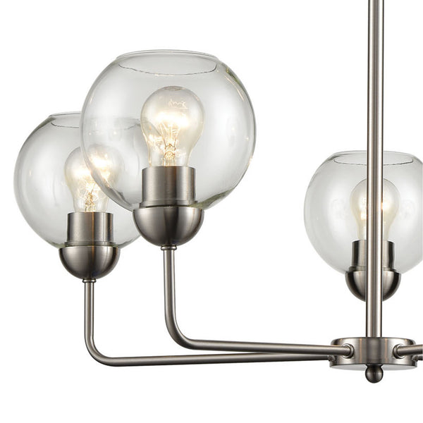 Thomas Lighting Astoria Three Globe Sculptural Chandelier with Curved Arms for Dining and Entryway Nickel 28 inches CN280522