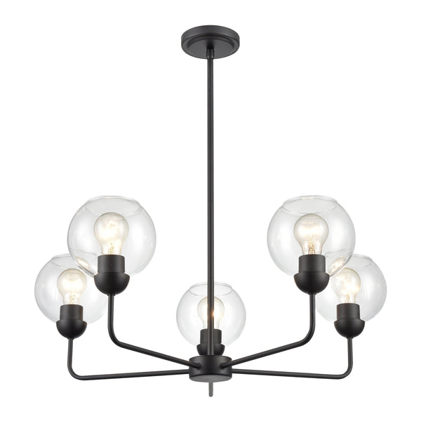 Thomas Lighting Boman 3 Light Matte Metal Chandelier with Clear Glass Globes for Dining Rooms Black 28 inches CN280526