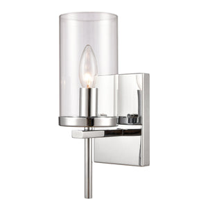 Thomas Lighting Oakland Matte Metal Vanity Light Torch Style Cylindrical Glass Industrial Modern Bath Chrome 1-Light CN290123