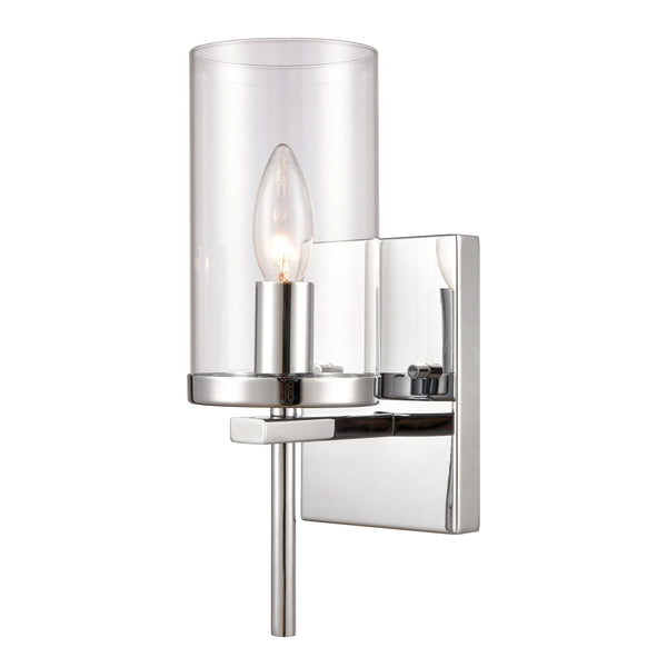 Thomas Lighting Oakland Matte Metal Vanity Light Torch Style Cylindrical Glass Industrial Modern Bath Chrome 1-Light CN290123