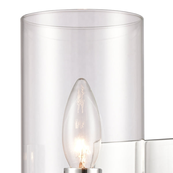 Thomas Lighting Oakland Matte Metal Vanity Light Torch Style Cylindrical Glass Industrial Modern Bath Chrome 1-Light CN290123