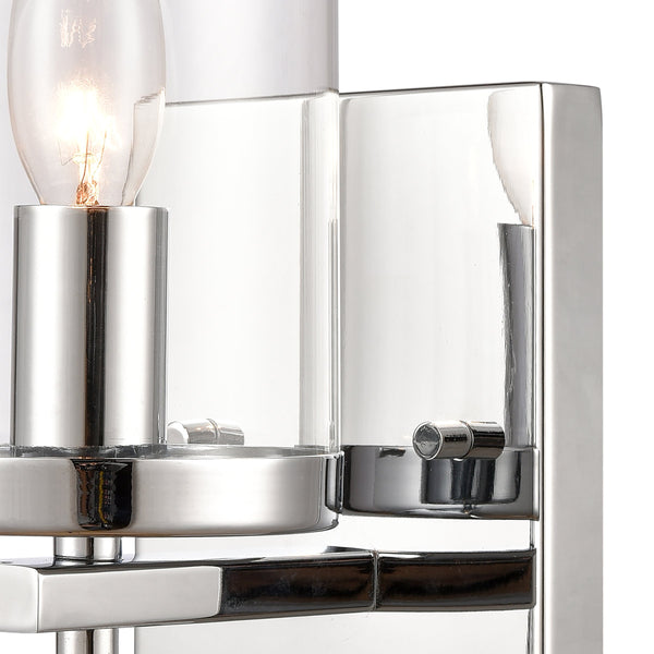 Thomas Lighting Oakland Matte Metal Vanity Light Torch Style Cylindrical Glass Industrial Modern Bath Chrome 1-Light CN290123