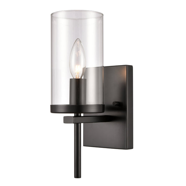 Thomas Lighting Oakland Matte Metal Vanity Light Torch Style Cylindrical Glass Industrial Modern Bath Black 1-Light CN290126