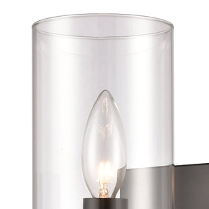 Thomas Lighting Oakland Matte Metal Vanity Light Torch Style Cylindrical Glass Industrial Modern Bath Black 1-Light CN290126