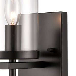 Thomas Lighting Oakland Matte Metal Vanity Light Torch Style Cylindrical Glass Industrial Modern Bath Black 1-Light CN290126