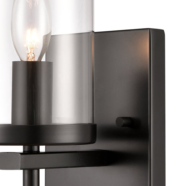 Thomas Lighting Oakland Matte Metal Vanity Light Torch Style Cylindrical Glass Industrial Modern Bath Black 1-Light CN290126