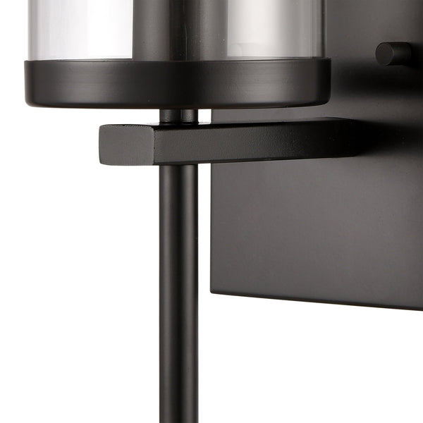 Thomas Lighting Oakland Matte Metal Vanity Light Torch Style Cylindrical Glass Industrial Modern Bath Black 1-Light CN290126