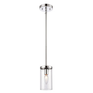 Thomas Lighting Oakland Industrial Mini Pendant with Cylindrical Glass Shade for Kitchen or Dining Chrome CN290153