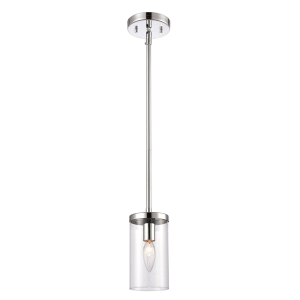Thomas Lighting Oakland Industrial Mini Pendant with Cylindrical Glass Shade for Kitchen or Dining Chrome CN290153