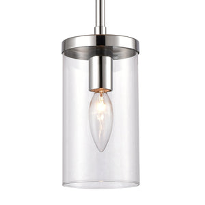 Thomas Lighting Oakland Industrial Mini Pendant with Cylindrical Glass Shade for Kitchen or Dining Chrome CN290153