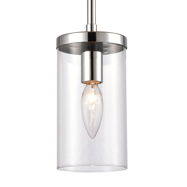Thomas Lighting Oakland Industrial Mini Pendant with Cylindrical Glass Shade for Kitchen or Dining Chrome CN290153