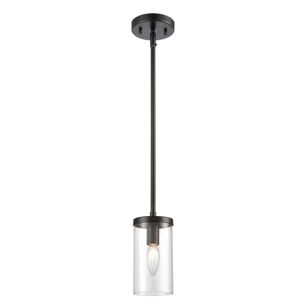 Thomas Lighting Oakland Industrial Mini Pendant with Cylindrical Glass Shade for Kitchen or Dining Black CN290156