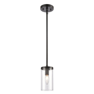Thomas Lighting Oakland Industrial Mini Pendant with Cylindrical Glass Shade for Kitchen or Dining Black CN290156