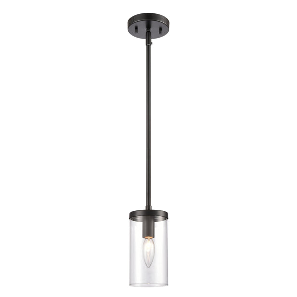 Thomas Lighting Oakland Industrial Mini Pendant with Cylindrical Glass Shade for Kitchen or Dining Black CN290156