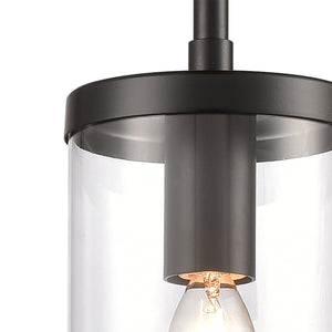 Thomas Lighting Oakland Industrial Mini Pendant with Cylindrical Glass Shade for Kitchen or Dining Black CN290156