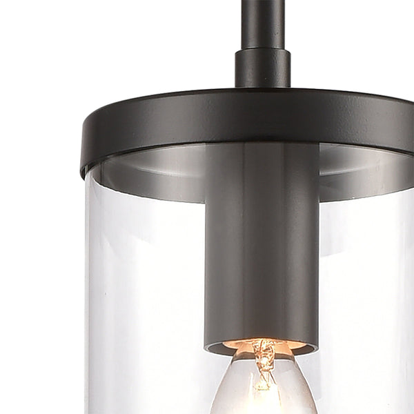 Thomas Lighting Oakland Industrial Mini Pendant with Cylindrical Glass Shade for Kitchen or Dining Black CN290156