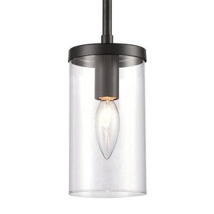 Thomas Lighting Oakland Industrial Mini Pendant with Cylindrical Glass Shade for Kitchen or Dining Black CN290156