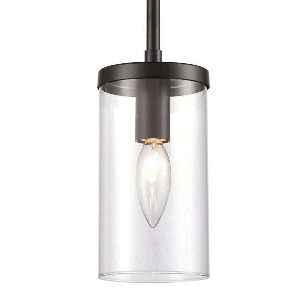 Thomas Lighting Oakland Industrial Mini Pendant with Cylindrical Glass Shade for Kitchen or Dining Black CN290156