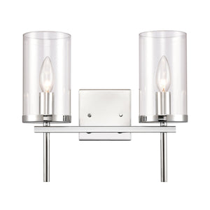 Thomas Lighting Oakland Matte Metal Vanity Light Torch Style Cylindrical Glass Industrial Modern Bath Chrome 2-Light CN290213