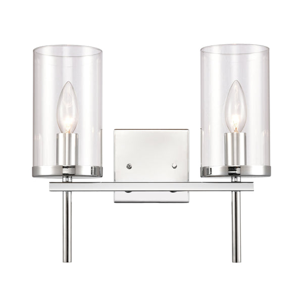 Thomas Lighting Oakland Matte Metal Vanity Light Torch Style Cylindrical Glass Industrial Modern Bath Chrome 2-Light CN290213