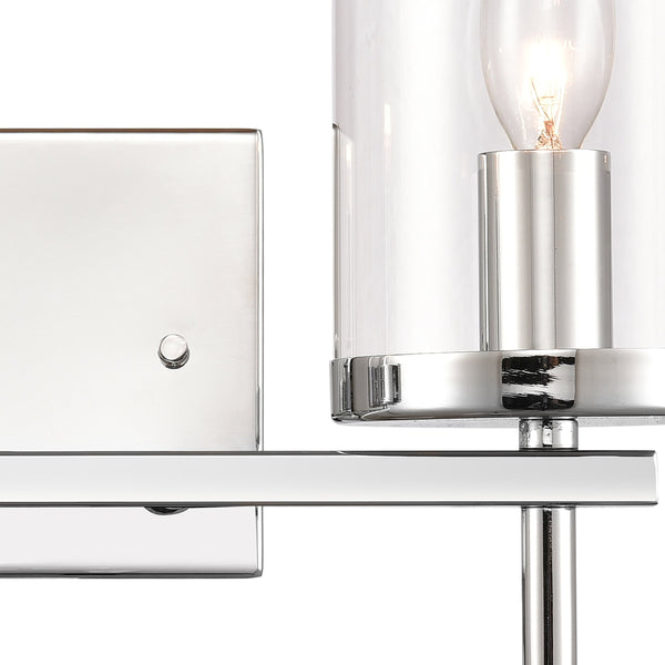 Thomas Lighting Oakland Matte Metal Vanity Light Torch Style Cylindrical Glass Industrial Modern Bath Chrome 2-Light CN290213