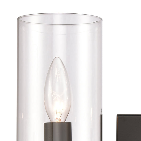 Thomas Lighting Oakland Matte Metal Vanity Light Torch Style Cylindrical Glass Industrial Modern Bath Black 2-Light CN290216