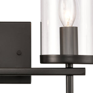 Thomas Lighting Oakland Matte Metal Vanity Light Torch Style Cylindrical Glass Industrial Modern Bath Black 2-Light CN290216